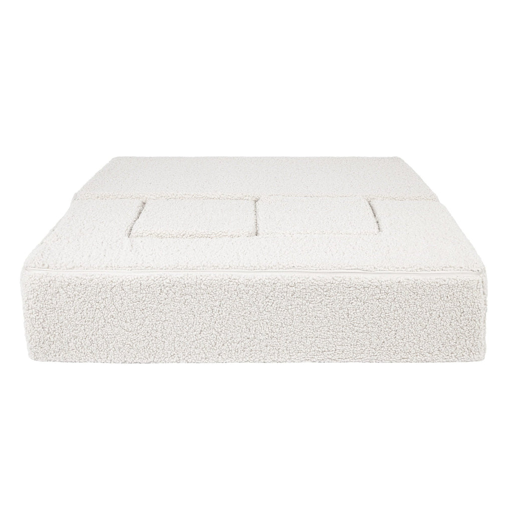 3. Cream MeowBaby children's sofa unfolded into a flat bed on a white background