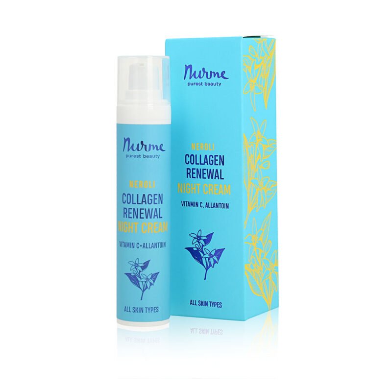 5. Nurme neroli collagen renewal night cream with packaging, studio shot