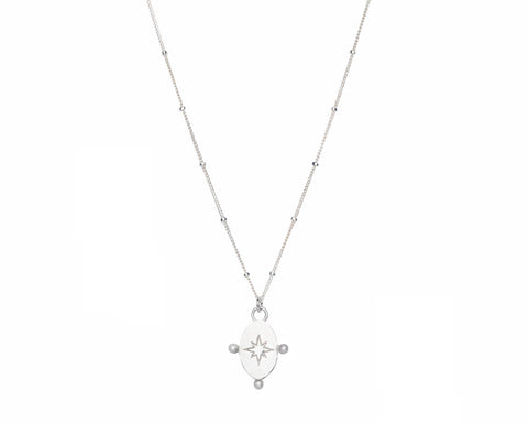 3. Studio image of Morning Star Necklace in silver with Satellite Ball chain by New Vintage by Kriss