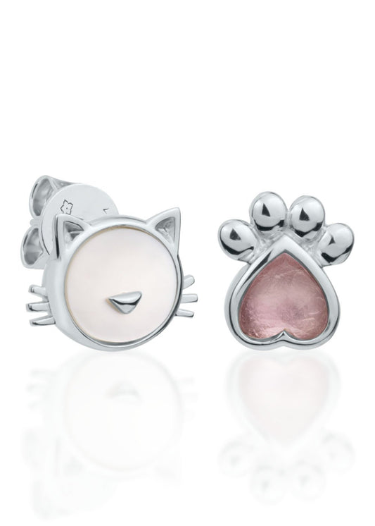 1. Dondella kids' earrings featuring cat and paw design with pink zirconia, rhodium-plated 925 sterling silver