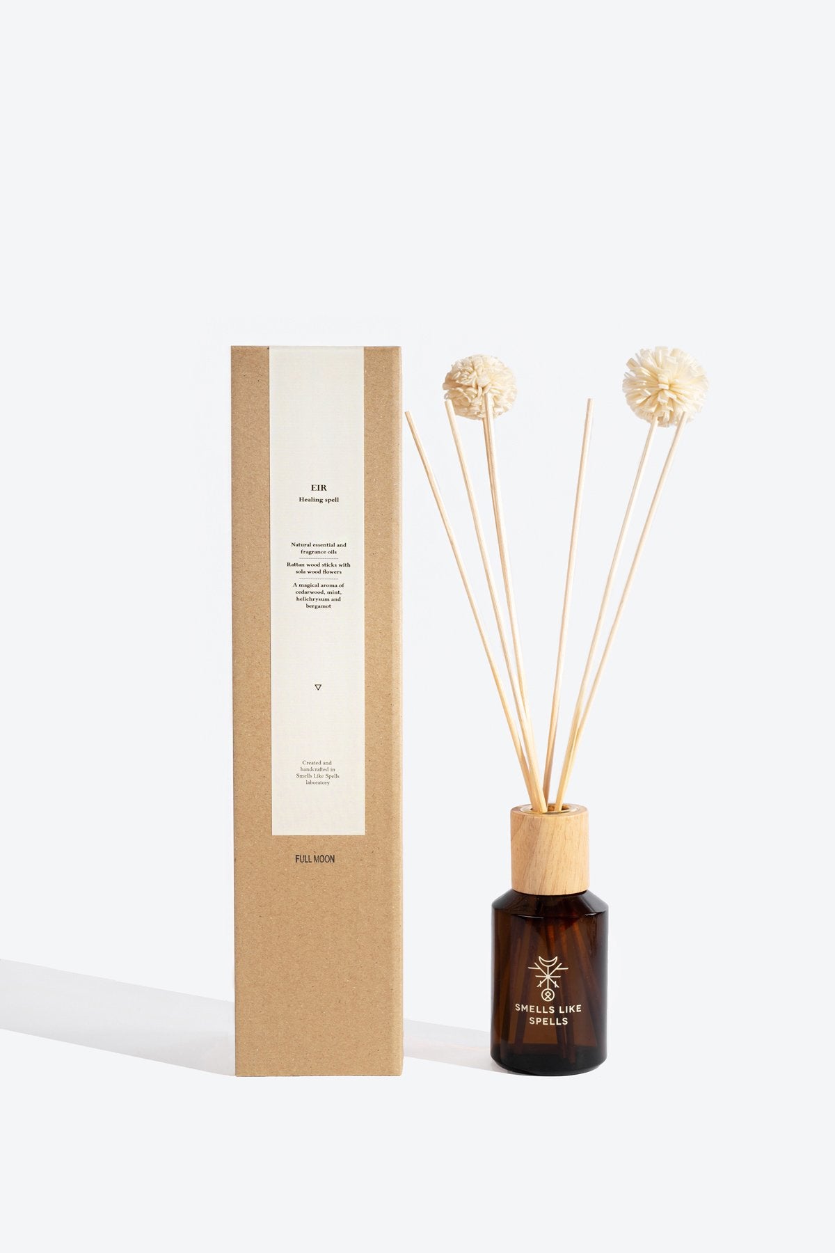 1. Smells Like Spells EIR home perfume with diffuser sticks and packaging, showcasing natural design
