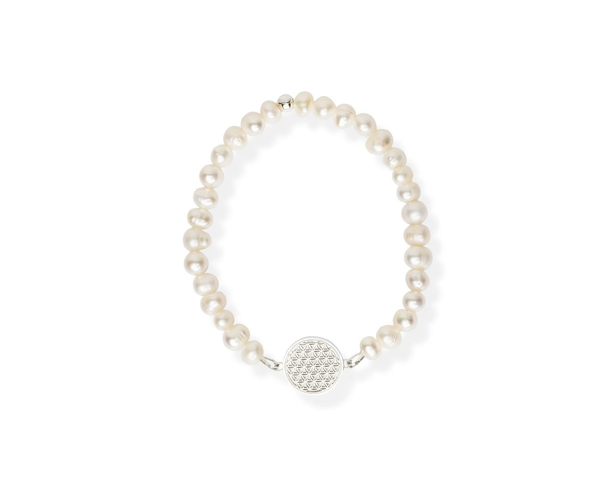 2. Flower Of Life Bracelet S with white pearls and silver charm by New Vintage by Kriss