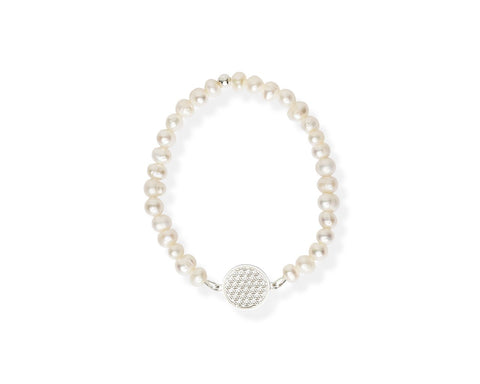 2. Flower Of Life Bracelet S with white pearls and silver charm by New Vintage by Kriss