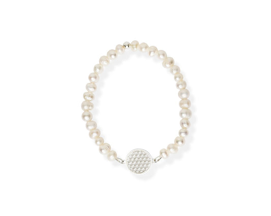2. Flower Of Life Bracelet S with white pearls and silver charm by New Vintage by Kriss