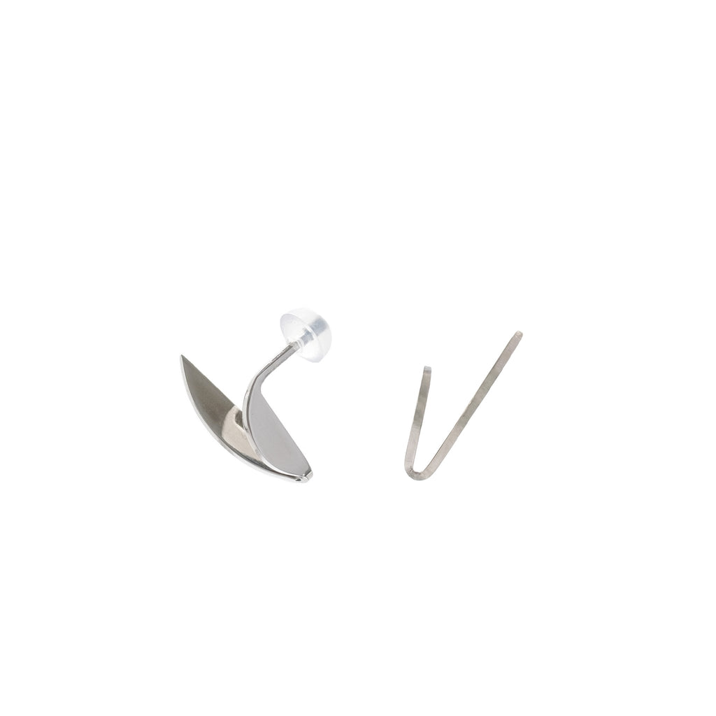 4. Studio shot of Alas Upcycled Earrings by Lentsius, showing separate components of the stainless steel design