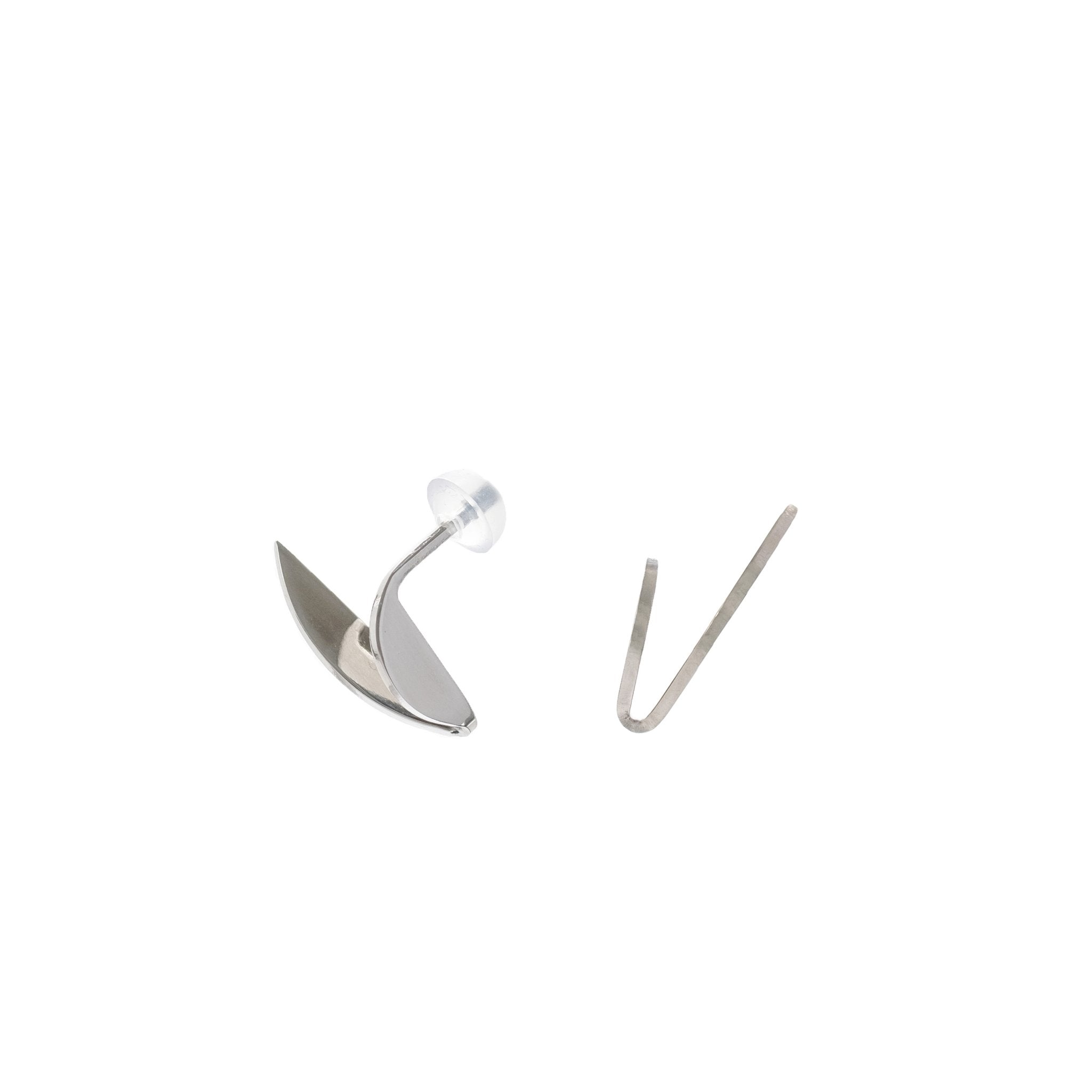 4. Studio shot of Alas Upcycled Earrings by Lentsius, showing separate components of the stainless steel design