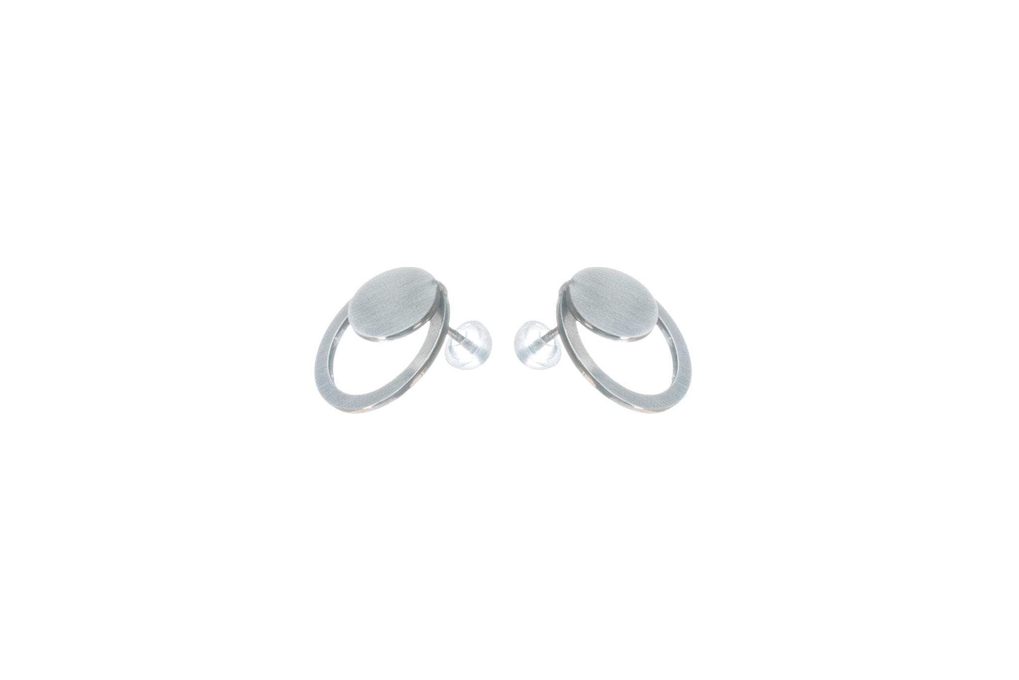 5. Studio image of Lentsius Luna earrings, featuring hypoallergenic stainless steel and silicone stoppers