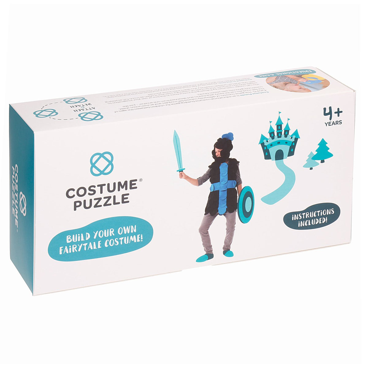 1. Costume Puzzle box featuring Sir William the Brave Knight costume with blue and black felt pieces for children aged 4 and up