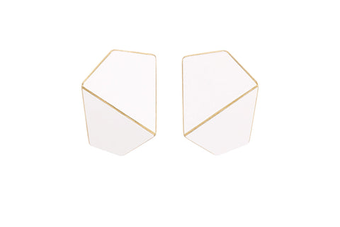 3. Lisa Kroeber Jewellery Folded Wide Earrings in white, handcrafted brass and sterling silver