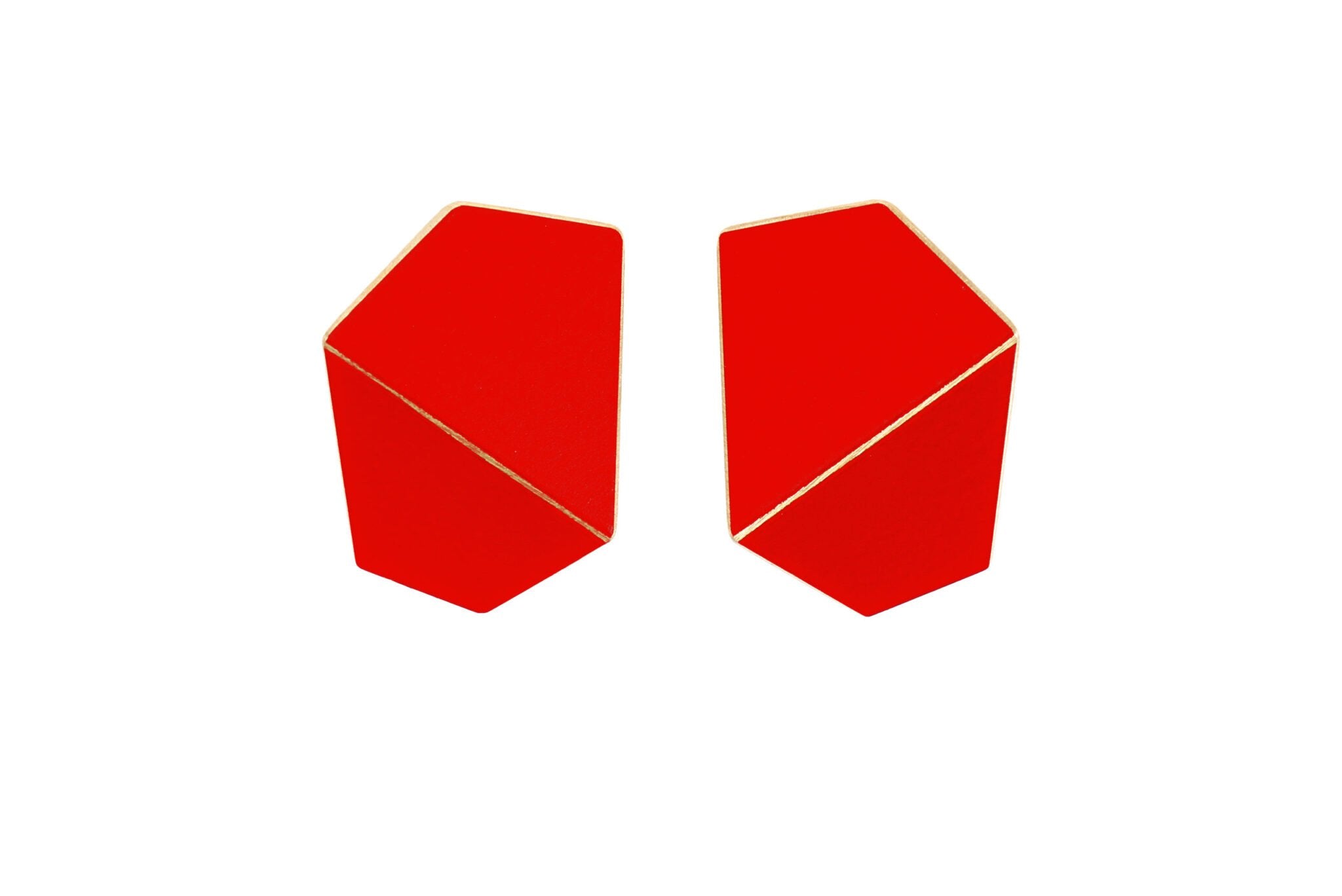 4. Lisa Kroeber Jewellery Folded Wide Earrings in red, handcrafted brass and sterling silver