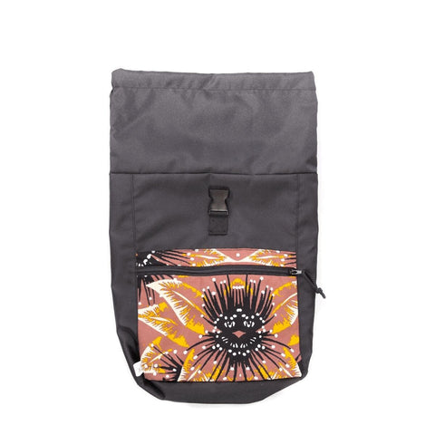 4. Drinbags BRIGHT CHERRY waterproof backpack in black with floral pattern, studio view