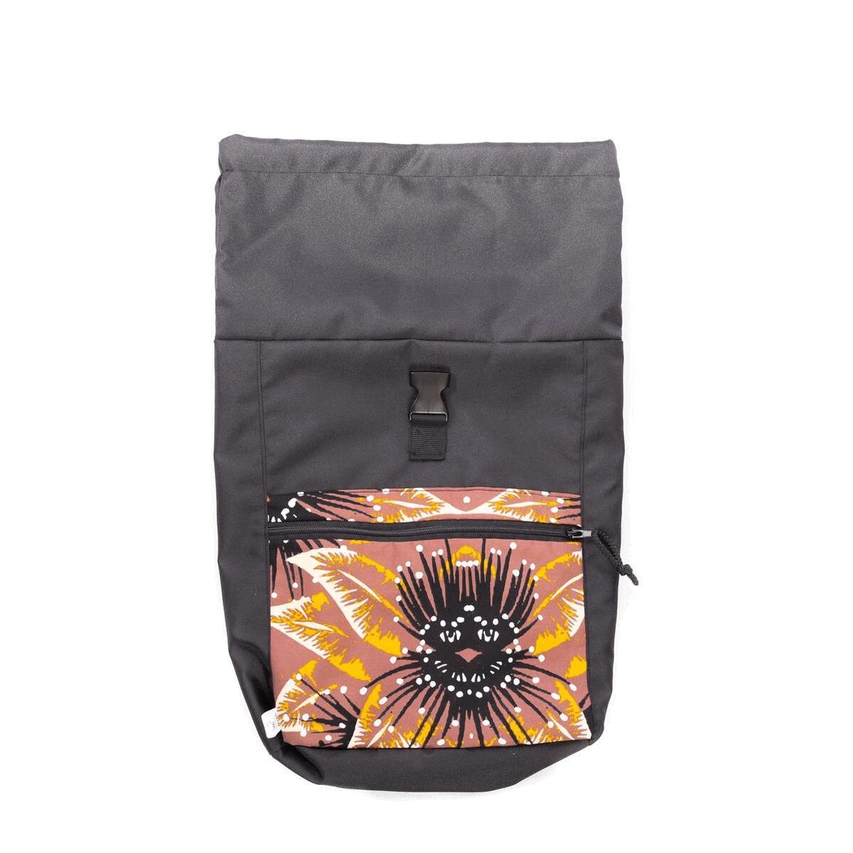 4. Drinbags HEART RIBBON waterproof backpack in black with floral pattern, studio shot