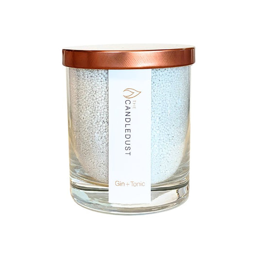 1. Candledust Gin+Tonic powdered candle in glass with rose gold lid, studio shot