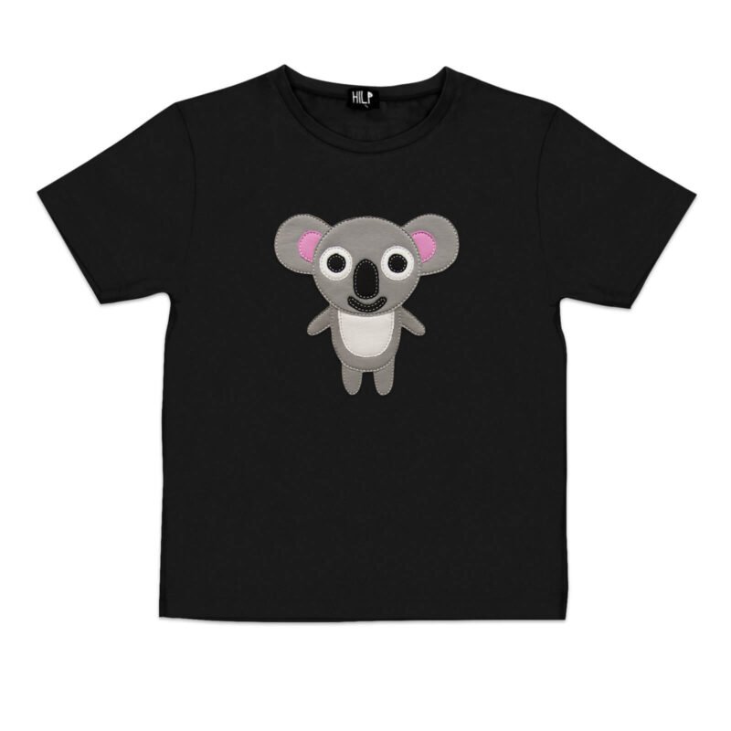 3. Kids black koala t-shirt by HILP, with a fun koala print, designed for comfort and style