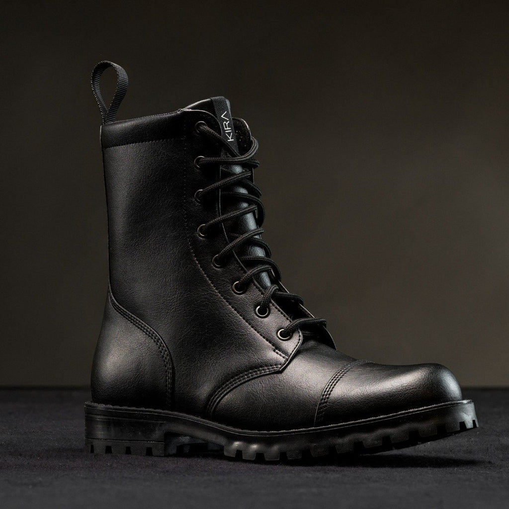 1. KIRA 6.0 black vegan-friendly boots with side zipper and durable rubber sole, studio shot