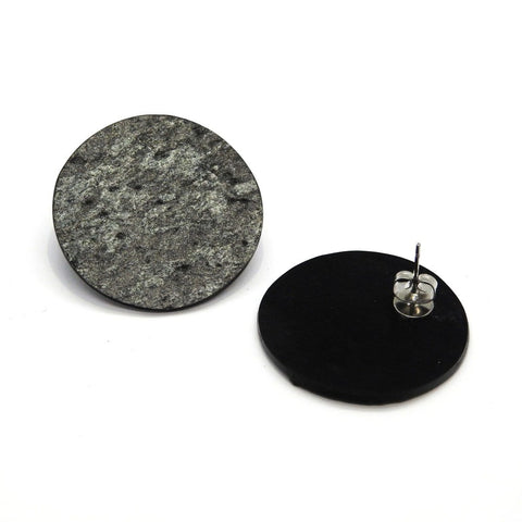 2. Pair of Seif Design Orbit TUME KASK earrings featuring round slate and marble design on a white background, showcasing minimalist and nature-inspired style