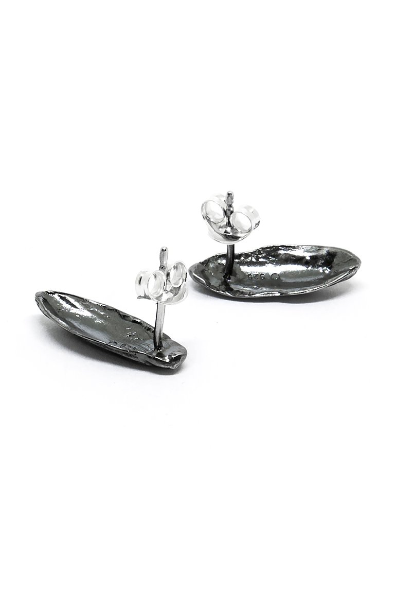 5. Back view of Agnes Veski Jewellery SPRING Petal earrings in oxide plating, showing post and butterfly clasp, studio shot