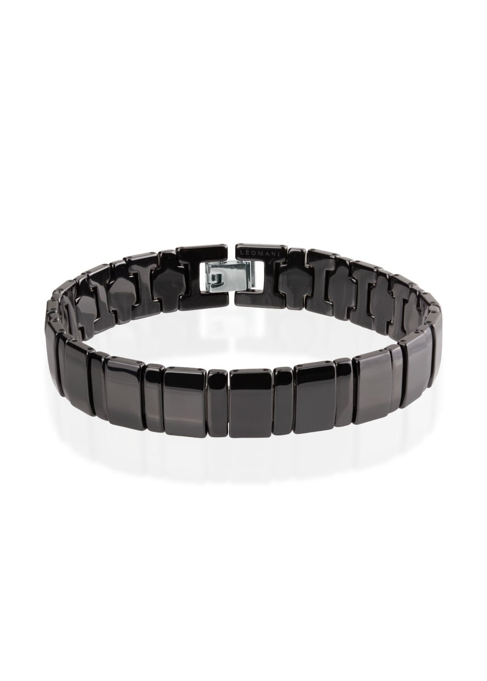 2. Leomani Bonard men's bracelet in black ceramic with stainless steel clasp on white background