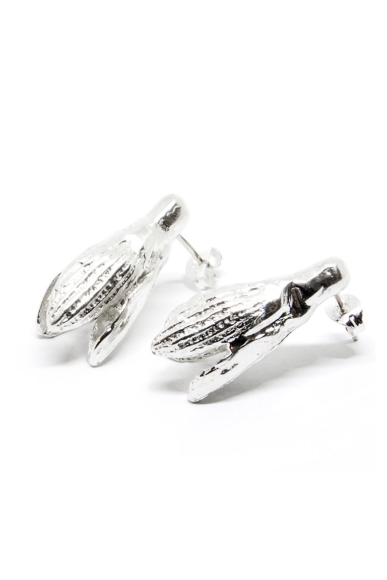 2. Agnes Veski Jewellery SPRING Snowdrops earrings in silver, handcrafted with Nordic nature-inspired design, shown in studio