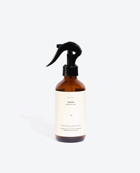 1. Smells Like Spells Perfumed Home Spray MIMIR in amber bottle, studio shot