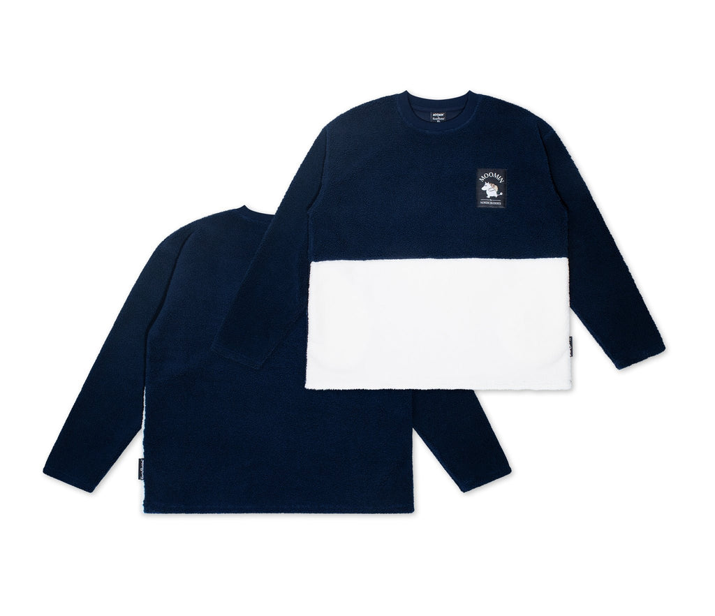 9. Front and back view of Moomin by NordicBuddies navy and white fleece in studio