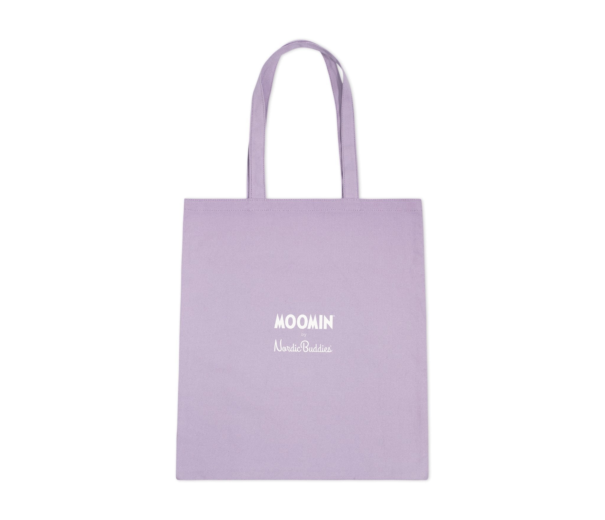 2. Studio shot of Moomintroll tote bag in purple, showing Moomin by NordicBuddies logo