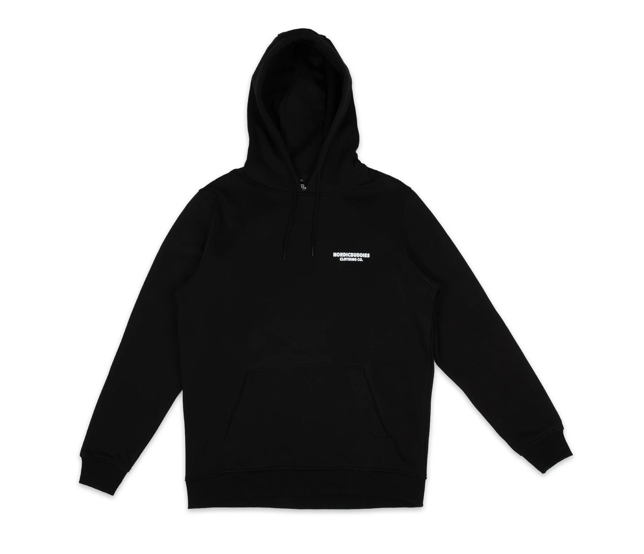 4. Studio shot of unisex black Moomintroll's Temper Hoodie by NordicBuddies, front view
