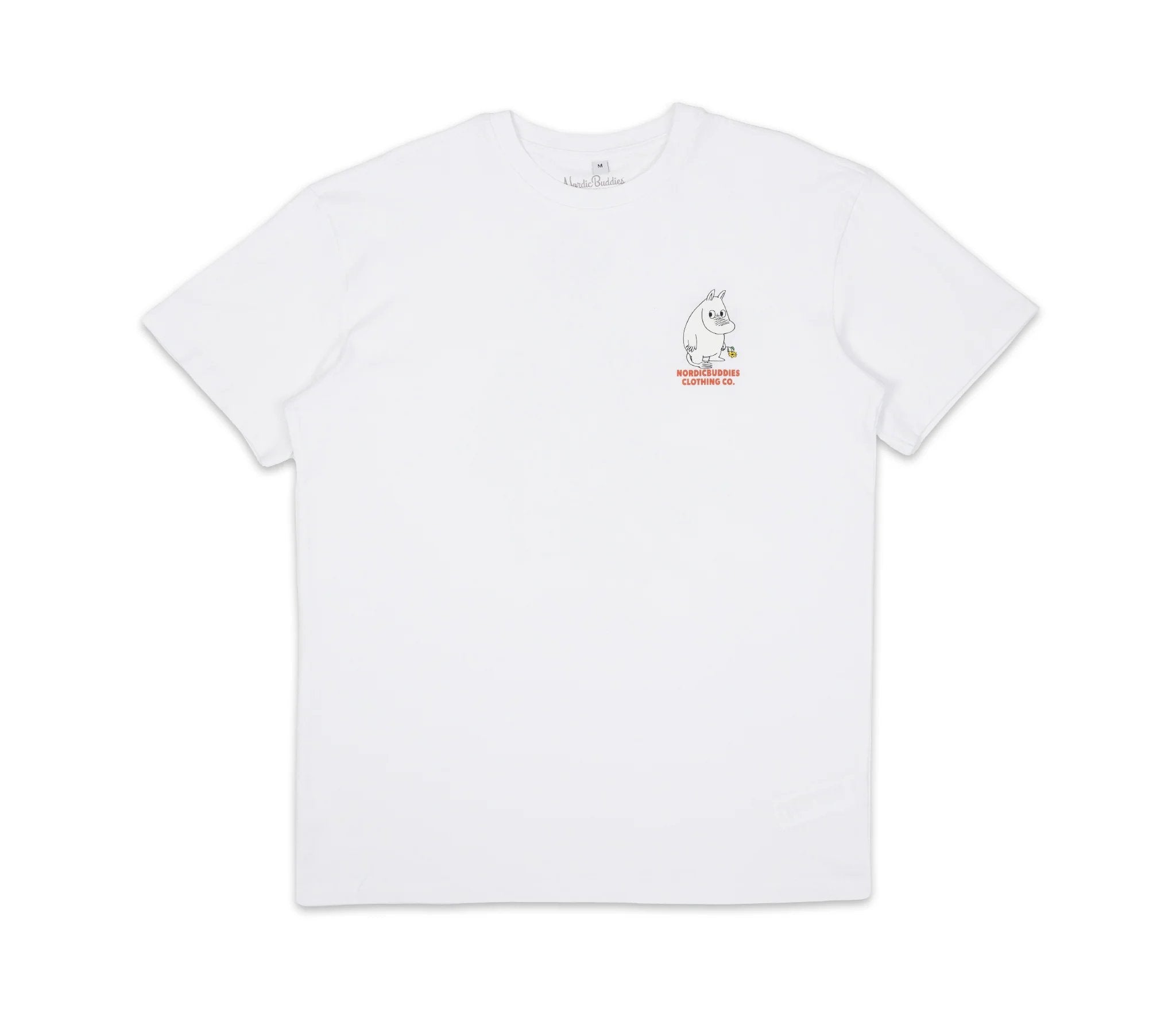 9. Flat lay of Moomintroll's Flower T-Shirt by NordicBuddies, front view with Moomin character graphic