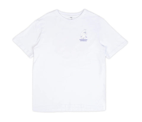 3. Studio shot of women's white Moomintroll t-shirt by NordicBuddies, front view with Moomin graphic