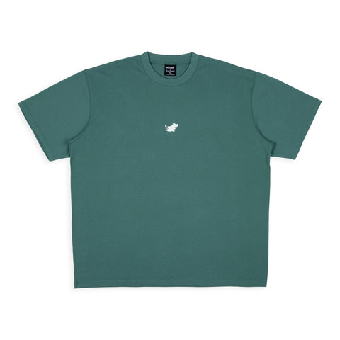 1. Unisex green Moomin Classics heavy t-shirt worn by male and female models in studio