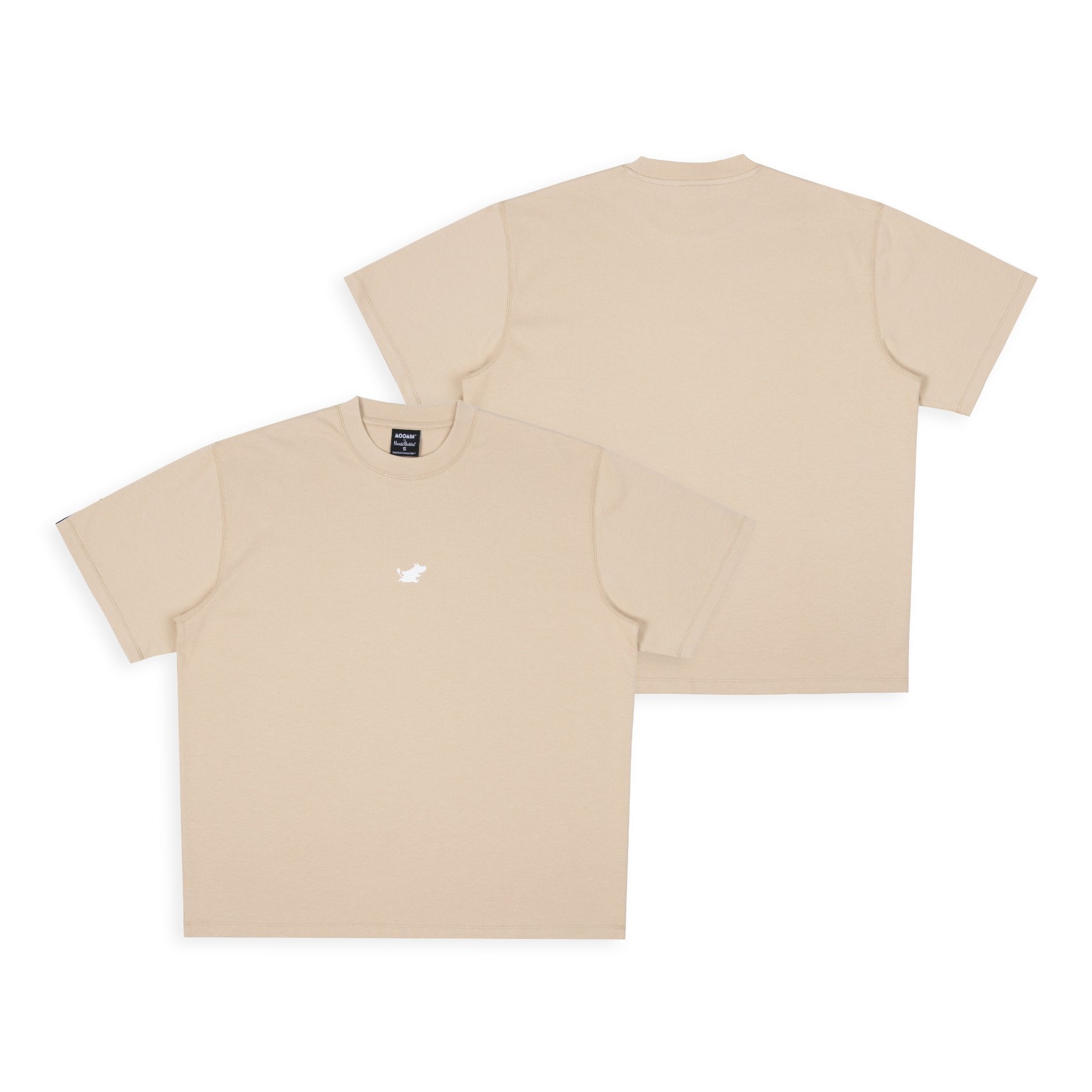 4. Flat lay of unisex beige Moomin Classics heavy t-shirt showing front and back design