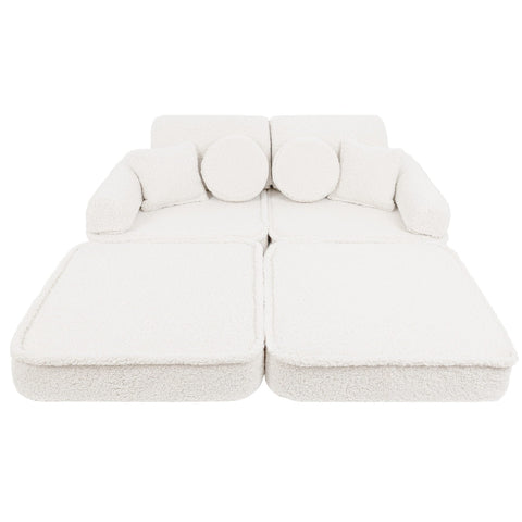 2. Medium modular sofa for kids in bearly cream with extended seating, shown in a studio setting.