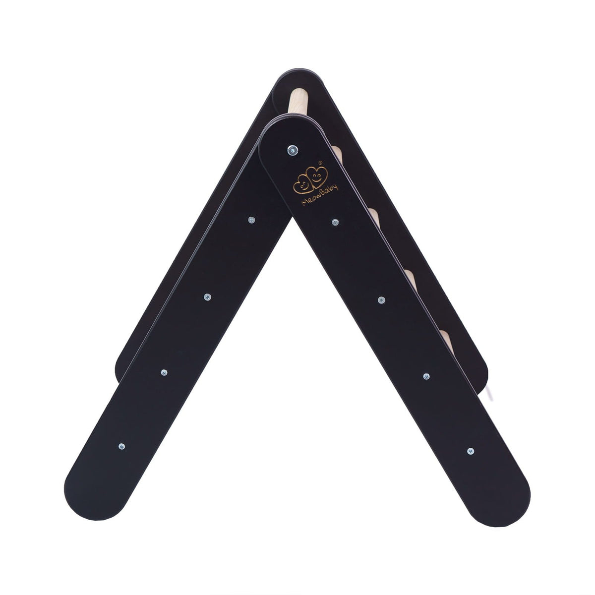 13. Black wooden ladder structure for children's playhouse shown from side
