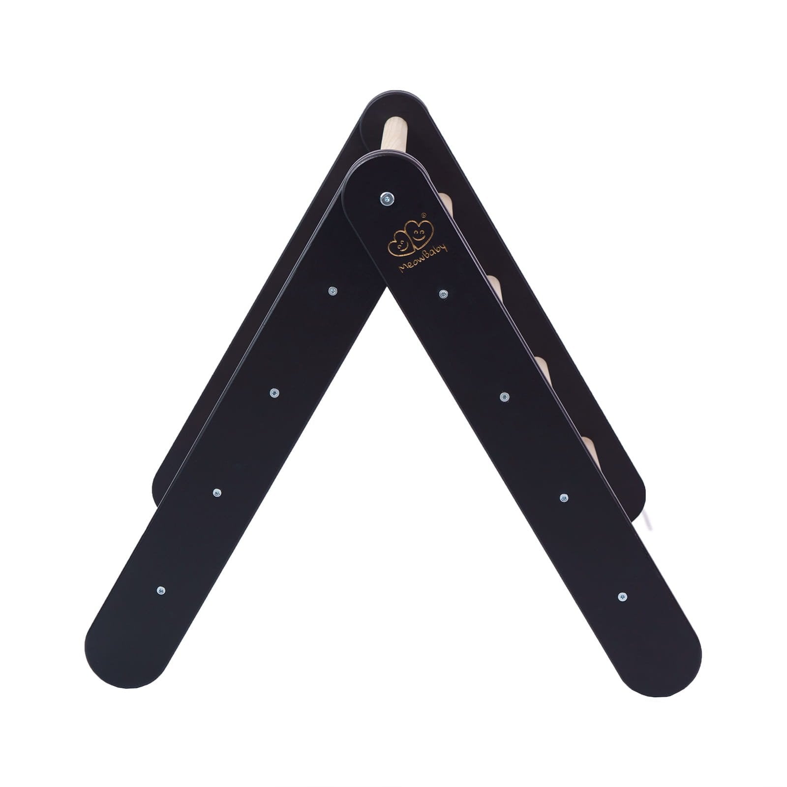 13. Black wooden ladder structure for children's playhouse shown from side