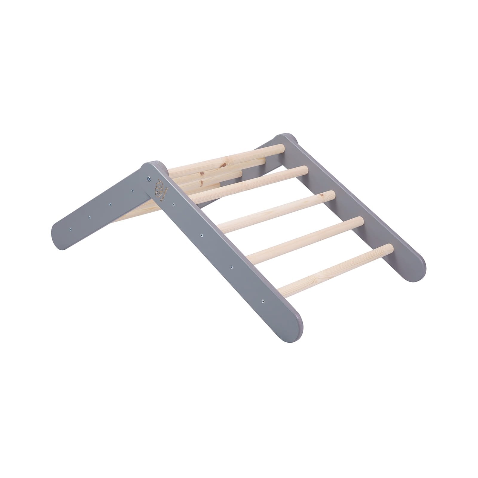 7. Grey ladder house with natural wood rungs shown in a folded position on white background