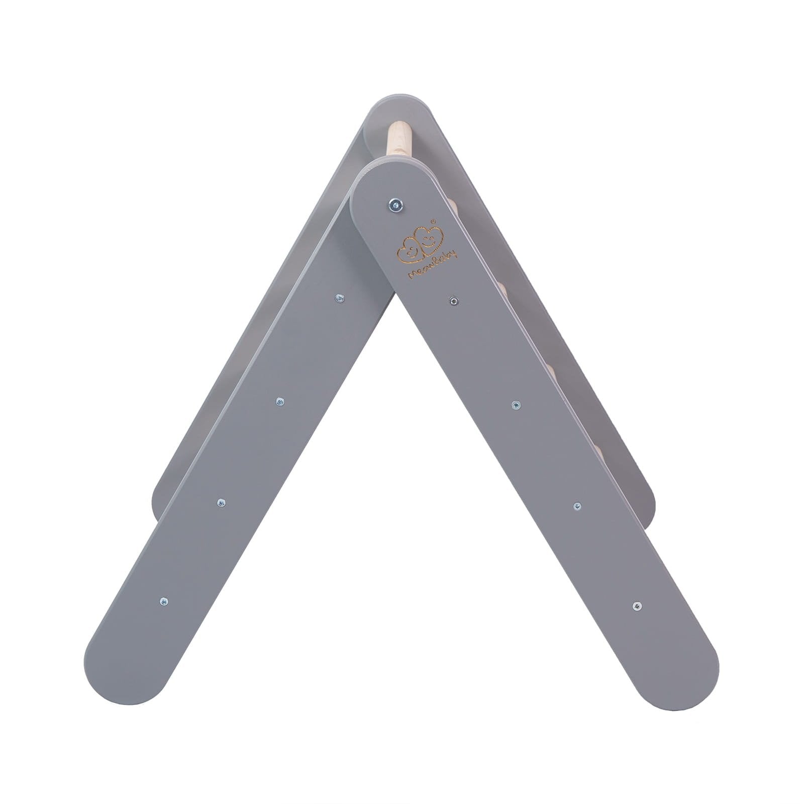 5. Side view of grey ladder house with natural wood rungs on white background