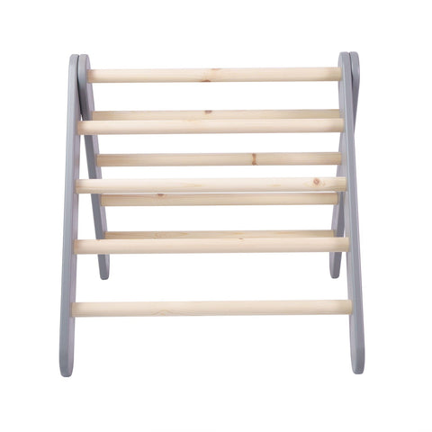 4. Front view of grey ladder house with natural wood rungs on white background