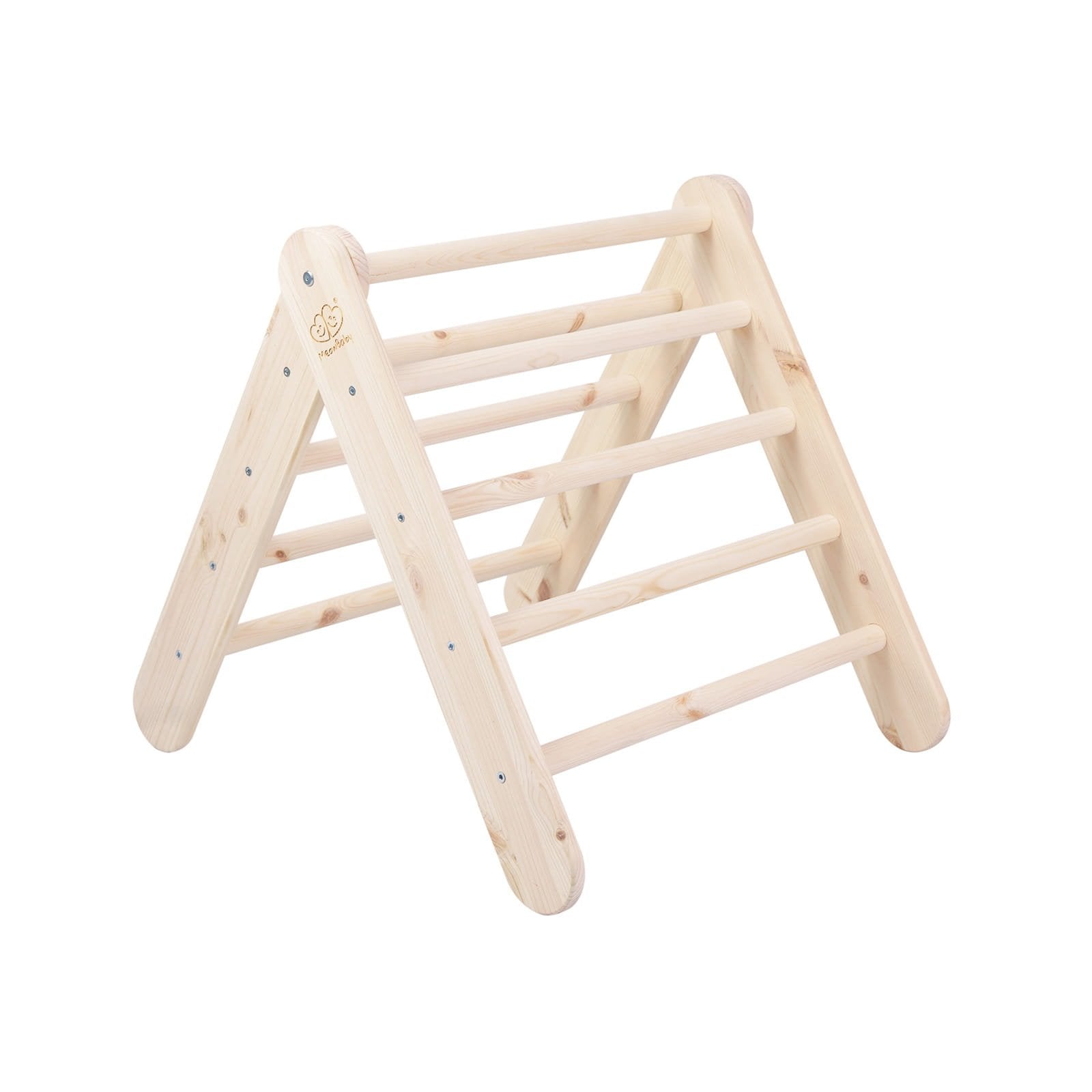 8. Natural wood ladder house frame shown from front angle in studio setting