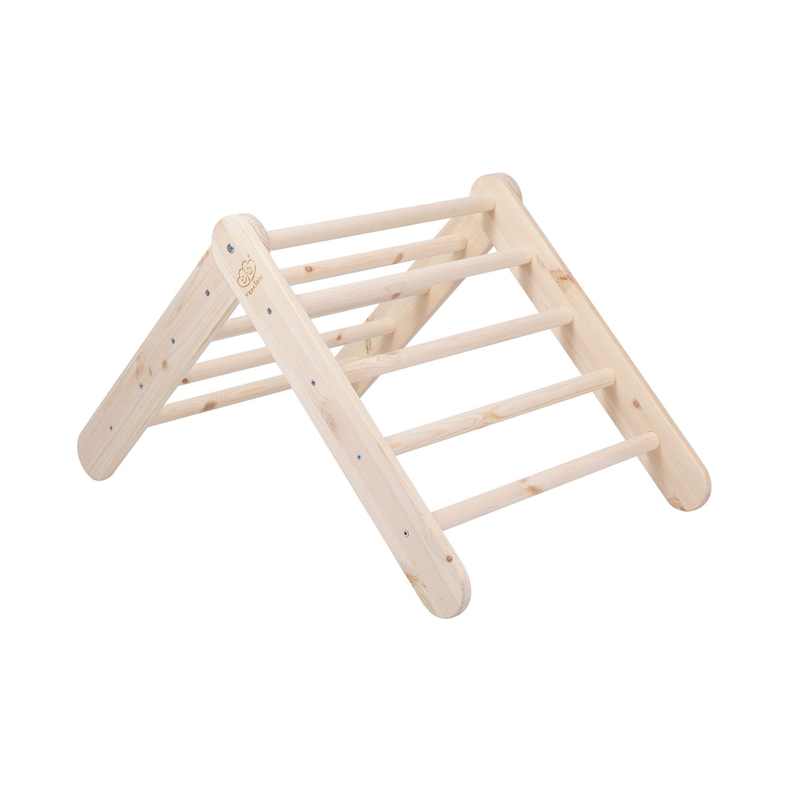 5. Natural wood ladder house frame shown from side angle in studio setting