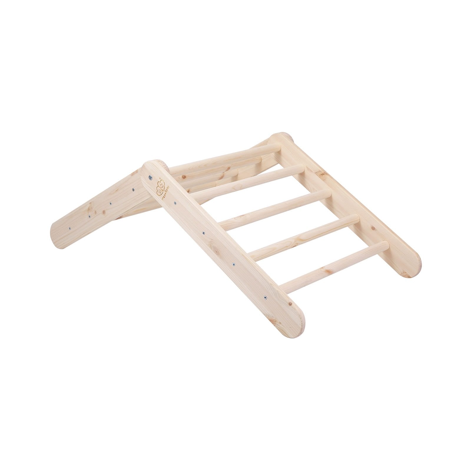 4. Flat lay of natural wood ladder house frame showing ladder rungs