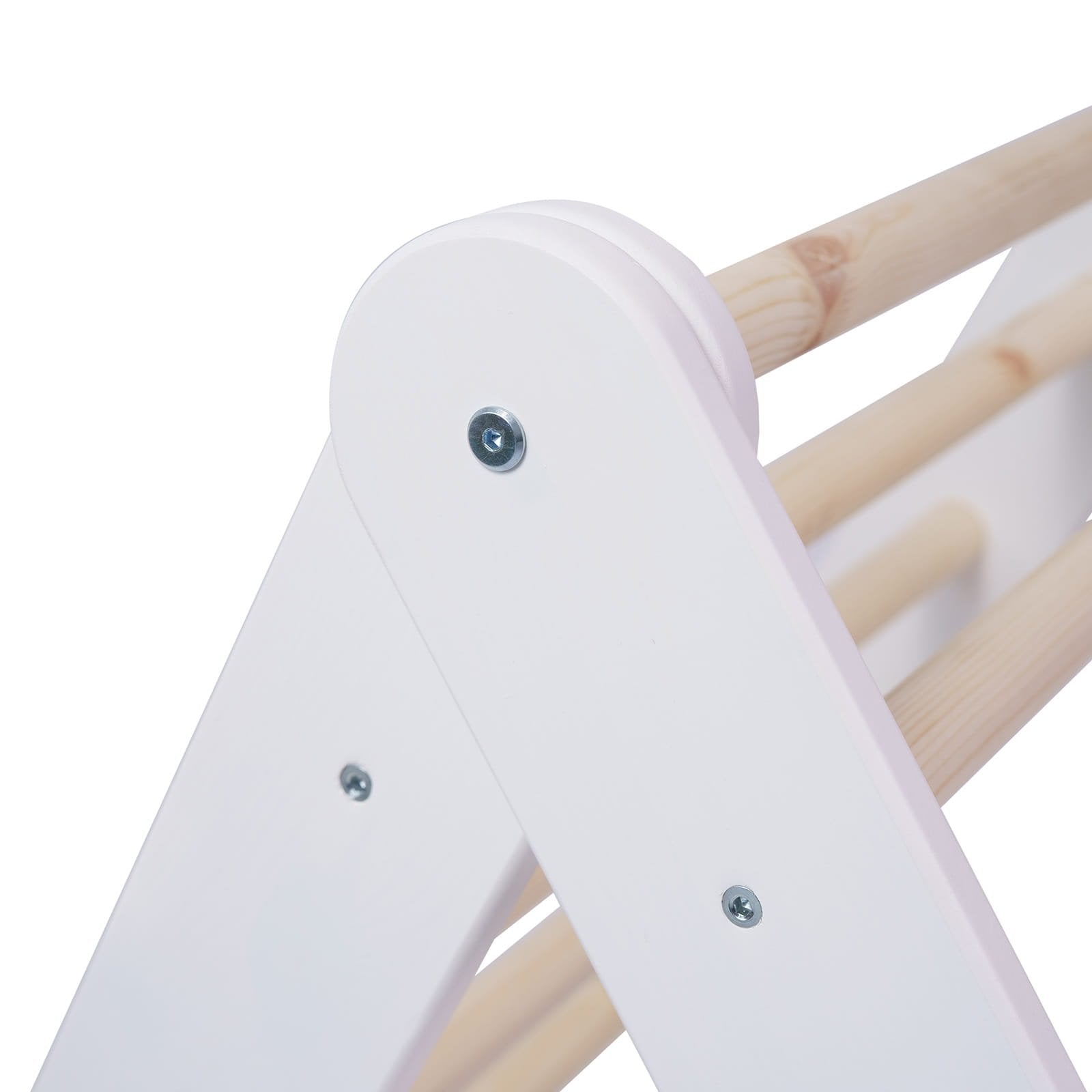 9. Close-up of white ladder house construction with natural wood rungs