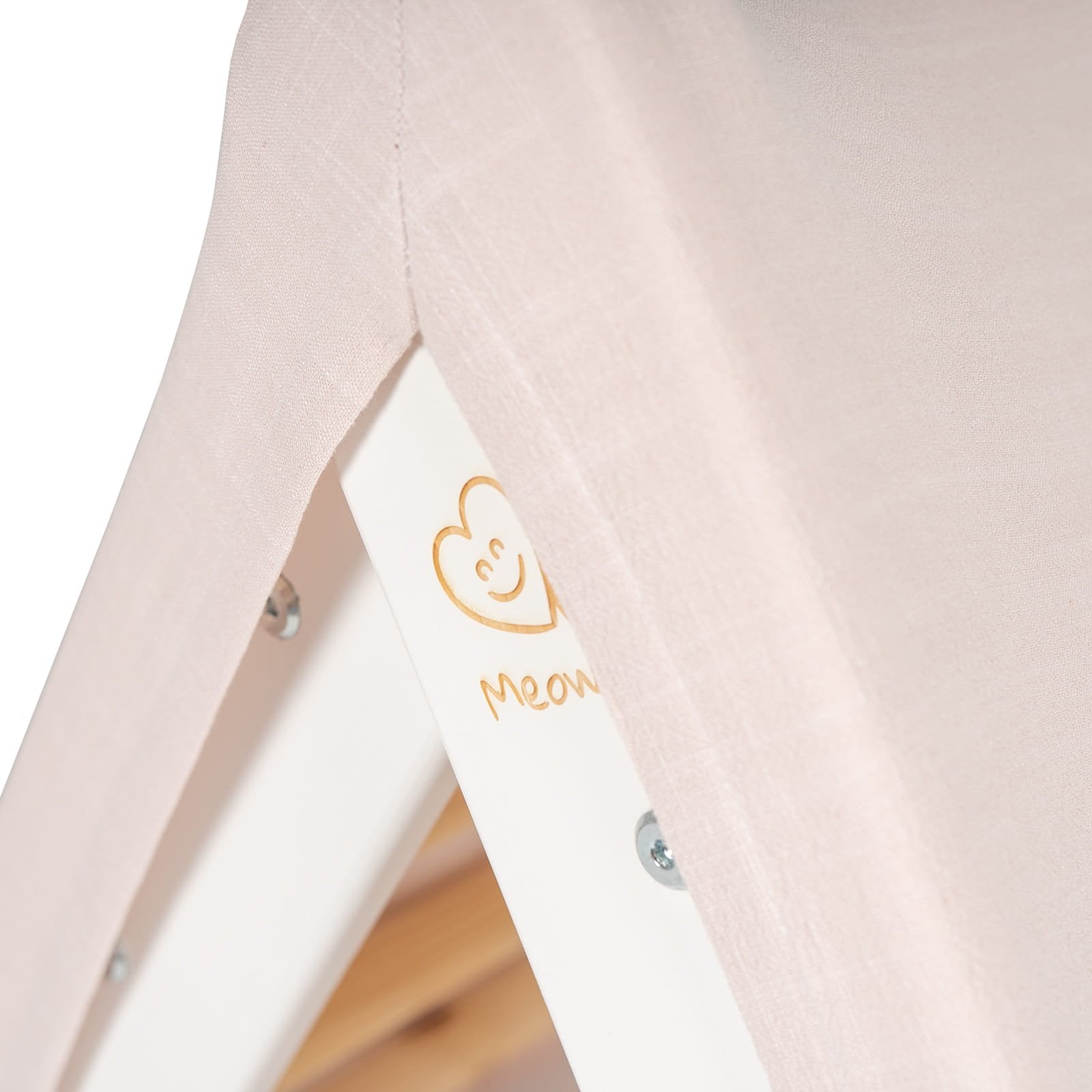 14. Close-up of MeowBaby logo on white ladder house with pink cover