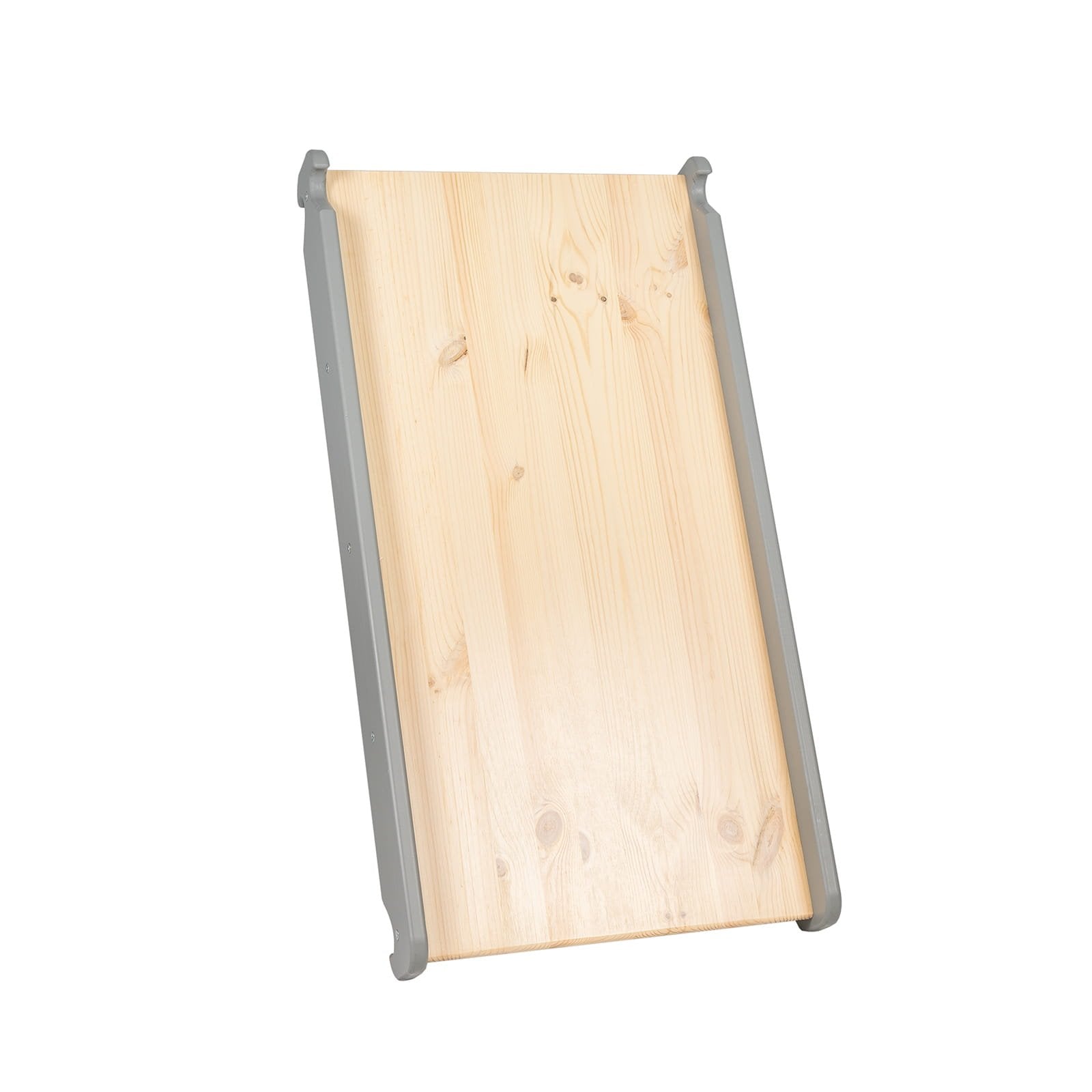 2. Wooden slide component of the MeowBaby ladder set, shown in natural wood with grey sides, suitable for children's play