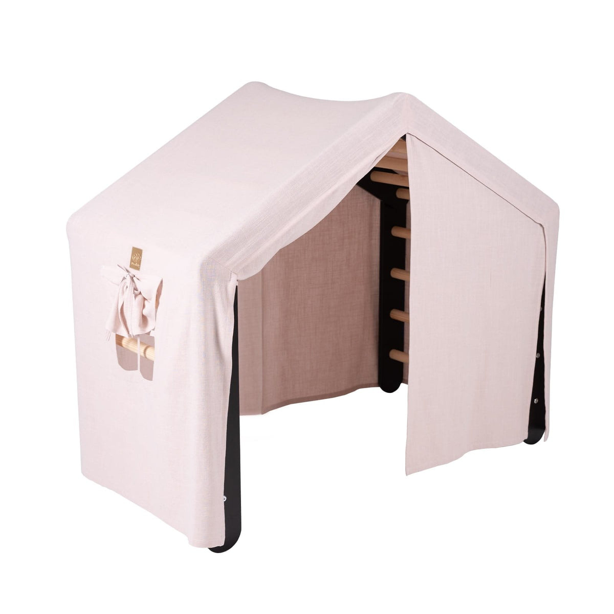 8. Large black ladder house with pink cover, featuring side window and bow detail for kids' playroom