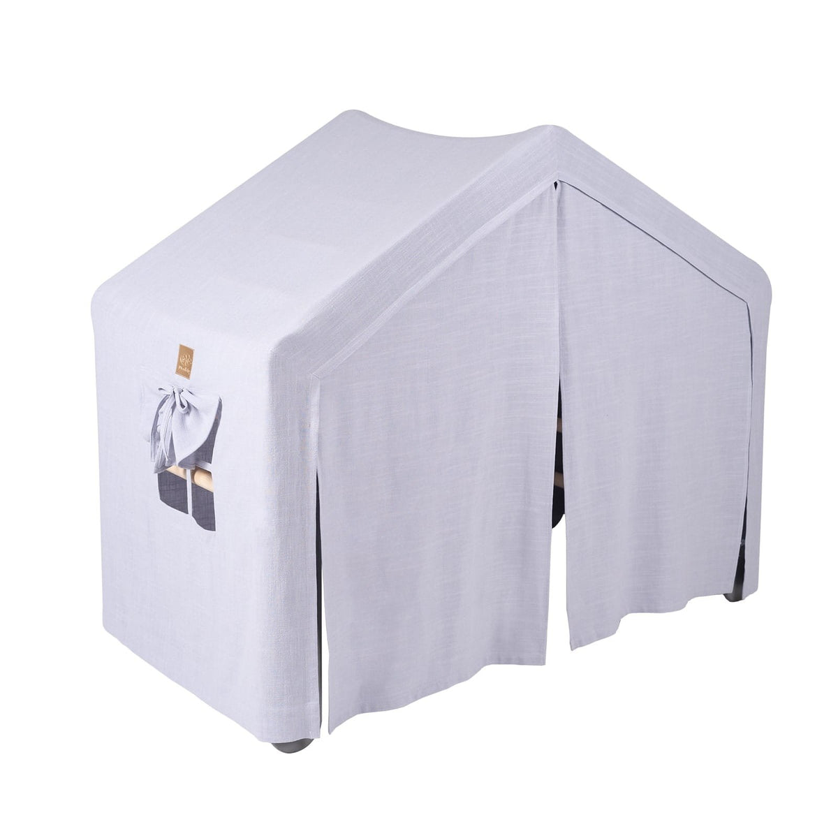 2. Large grey ladder house with blue-grey cover, fully enclosed with front curtains and side pocket, for children's play.