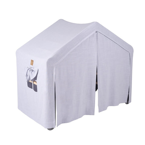 2. Large grey ladder house with blue-grey cover, fully enclosed with front curtains and side pocket, for children's play.