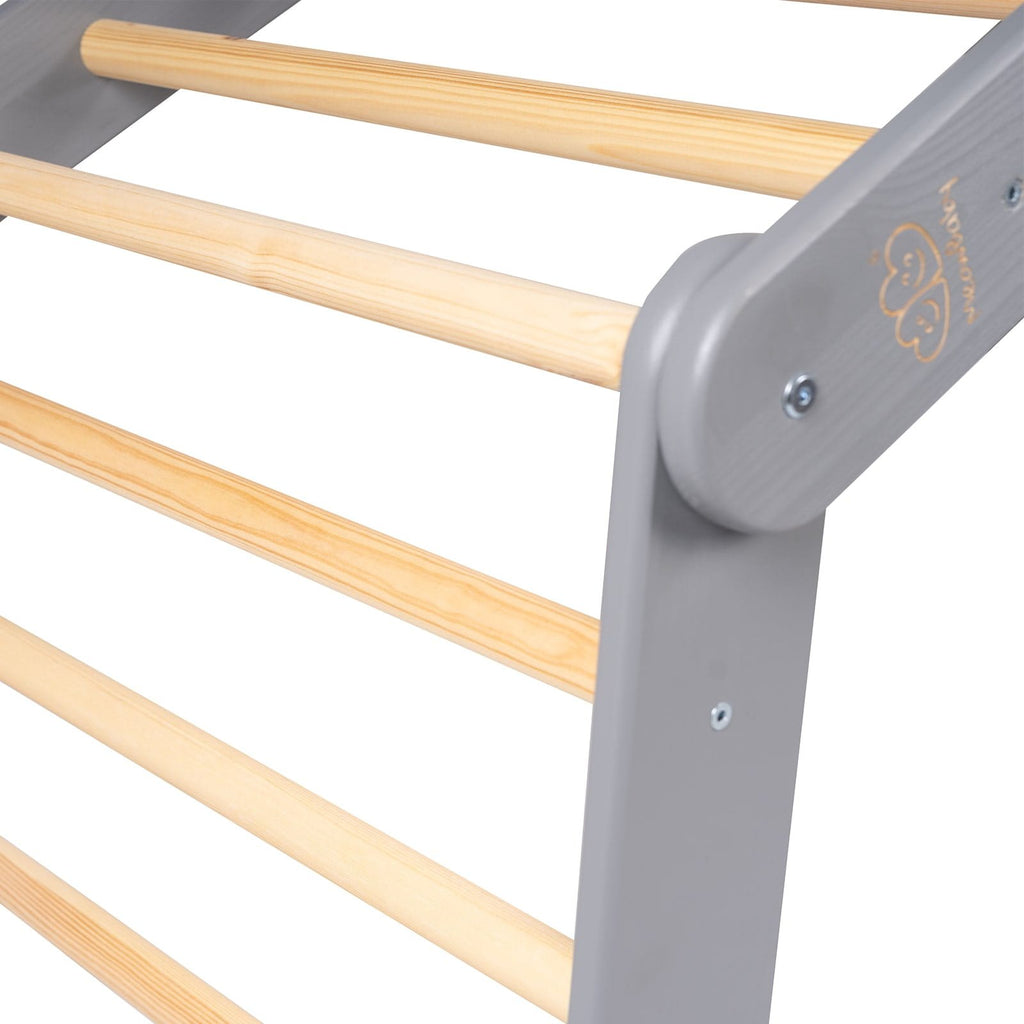 3. Close-up of wooden ladder rungs and grey frame of the MeowBaby large ladder house.