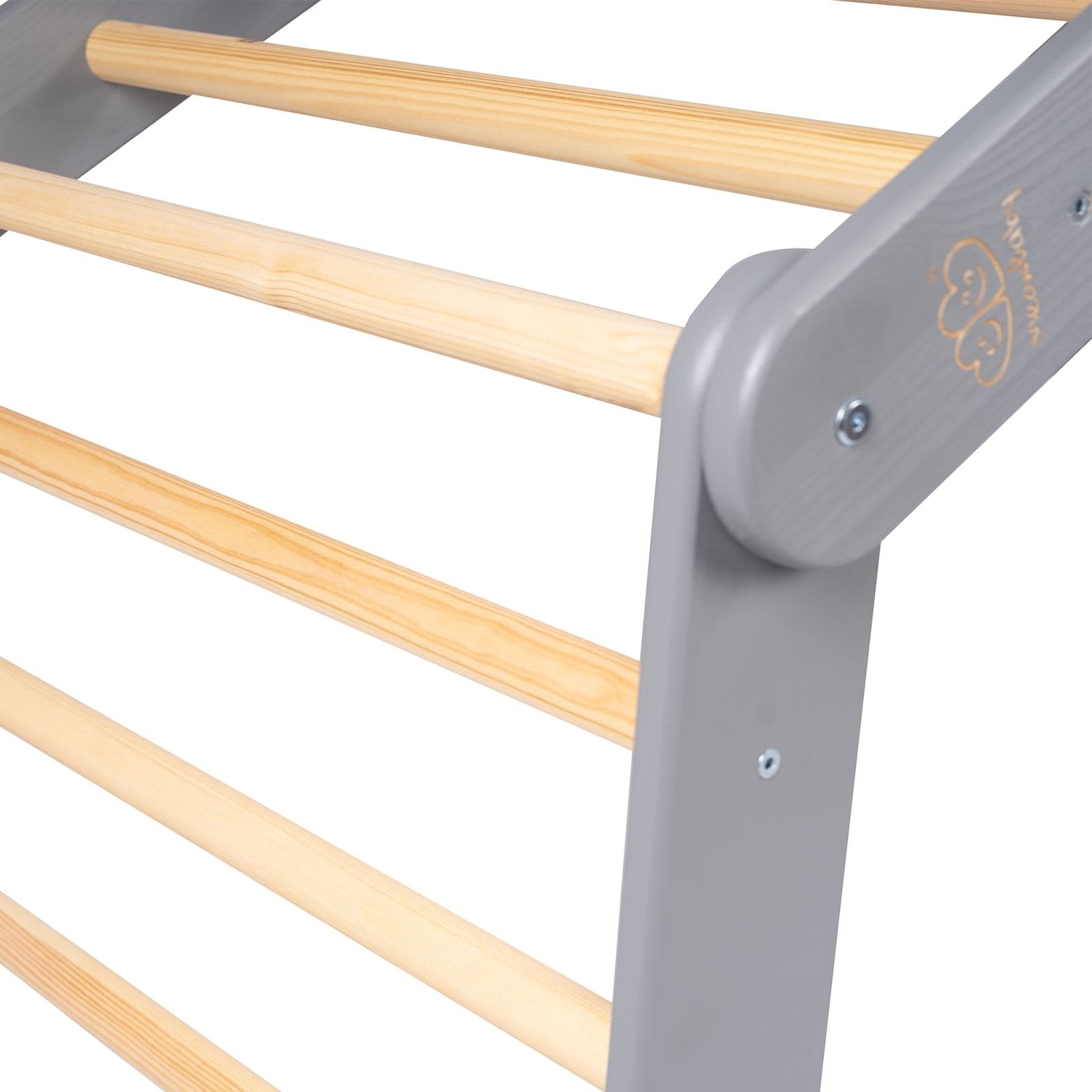 3. Close-up of wooden ladder rungs and grey frame of the MeowBaby large ladder house.