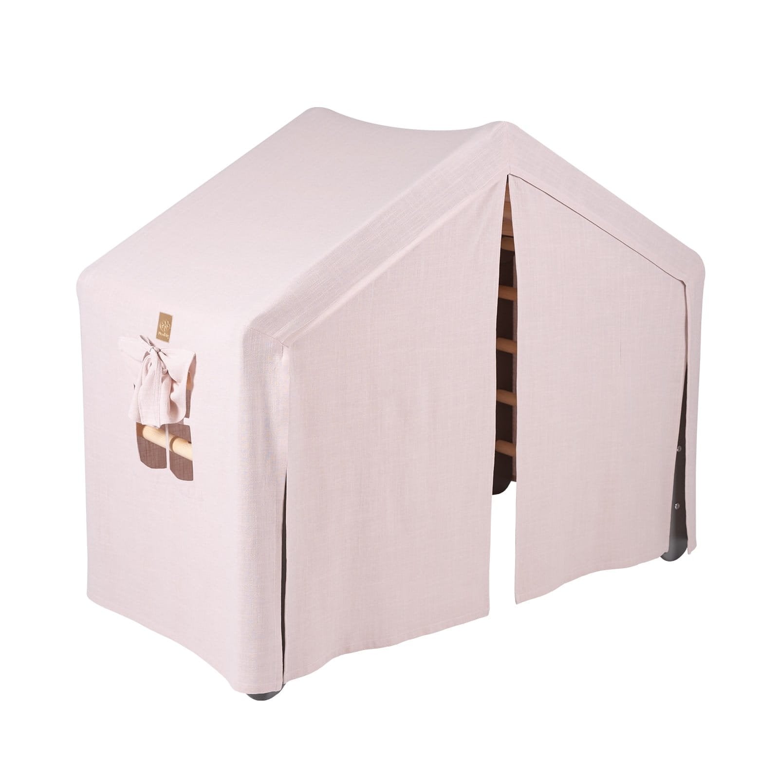6. Pink-covered ladder house with front opening, designed for children's imaginative play