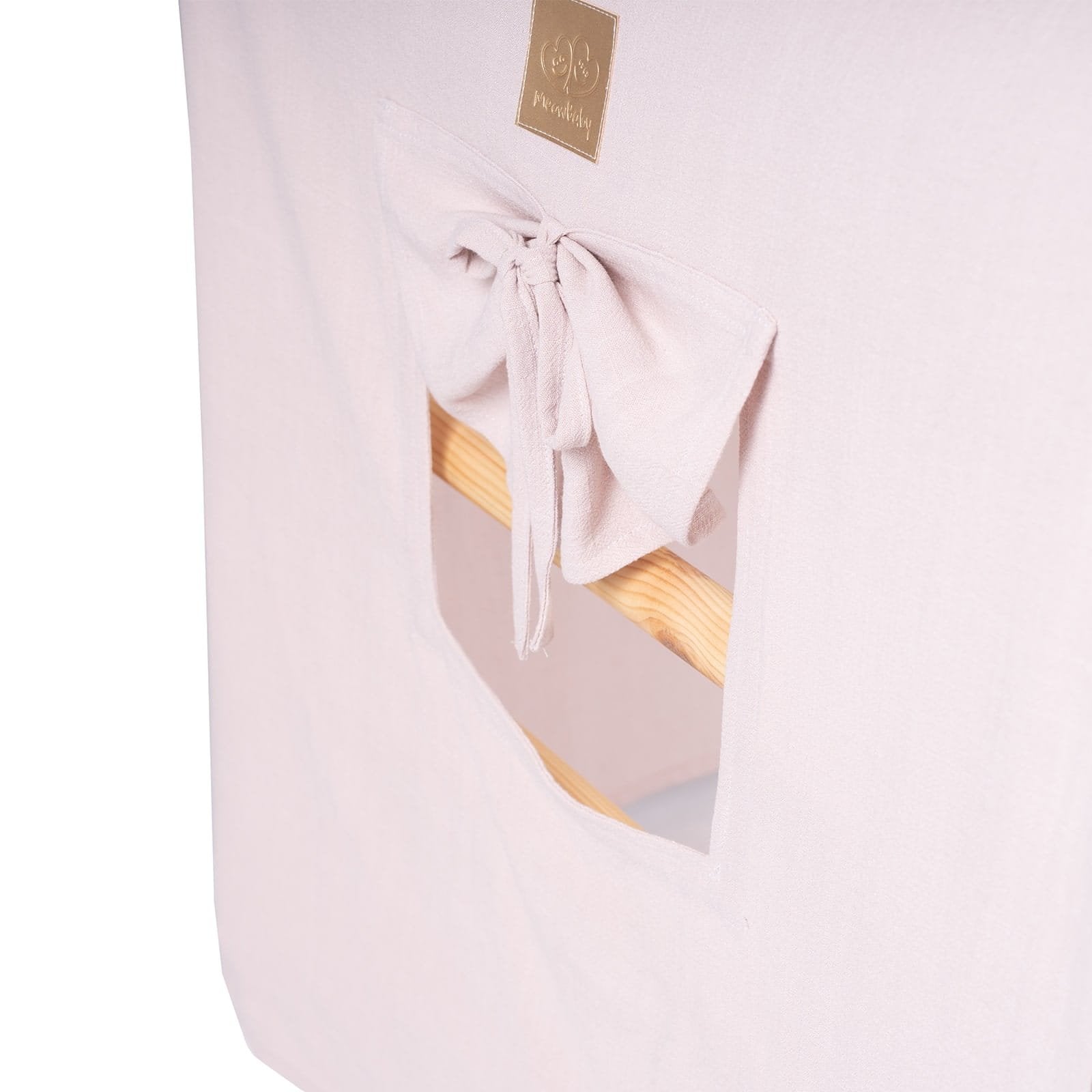 3. Close-up of pink fabric cover with bow detail on MeowBaby ladder house, highlighting texture and design